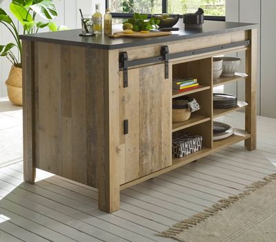 Kücheninsel "Stove" in Used Wood anthrazit Küchenschrank freistehend 162 x 77 cm