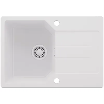 Produktbild von ANYCEE MAX Spülbecken Weiß 65x45 cm, Granitspüle Weiß mit Abtropffläche für ab 40er Unterschrank, Küchenspüle inkl Siphon & Über