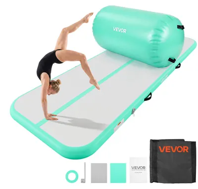 Produktbild von VEVOR Aufblasbares Turnmatten-Set 3 x 1 m Airtruck Turnrolle Mintgrün für Fitnessstudio Outdoor und Yoga, 3,2 psi, Verstärkte Nähte, Griffe, mit 600-W-Elektroluftpumpe und Aufbewahrungstasche