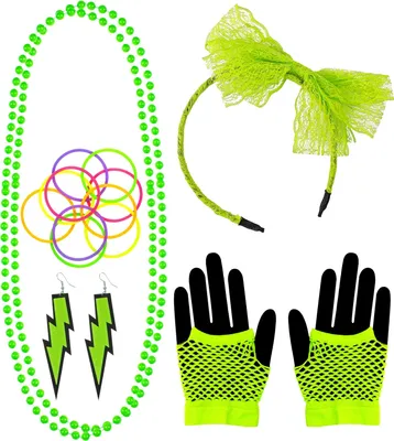 Produktbild von 80er Jahre Neon Disco Ohrringe Halskette Set