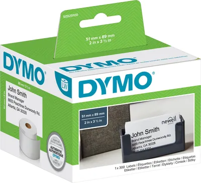 Zdjęcie produktu dla DYMO LW etykiety do identyfikatorów | nieprzylepne | 51 mm x 89 mm | rolka 300 etykiet | czarny nadruk na białym | do drukarek etykiet LabelWriter | oryginalne, Biały, Nieprzylepna etykieta do druku, Papier, Prostokąt, LabelWriter, 5,1 cm