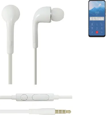 Produktbild von K-S-Trade Kopfhörer Headset kompatibel mit Huawei Y9 Prime 2019 mit Mikrofon u Lautstärkeregler weiß 3,5mm Klinke Kabel Headphones Ohrstöpsel