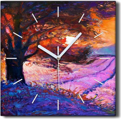 Produktbild von Coloray Hodiny Unikátní 30x30 cm  Tiché hodiny Pro obývací pokoj a kuchyň Nástěnné hodiny Plátno Černé ručičky hodin - Květiny západ slunce