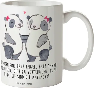 Produktbild von Mr. & Mrs. Panda Tasse Schwesternwunder - Weiß - Geschenk, Kaffeebecher, Weihnachten, Geschenke, familienbeziehung, geschwisterstreit, Becher, Teetasse, Pott, Freude
