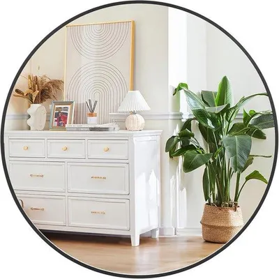Produktbild von Famanu Wandspiegel 72 cm Schwarz - Mit Metallrahmen für Wohnzimmer, Badezimmer und Flur