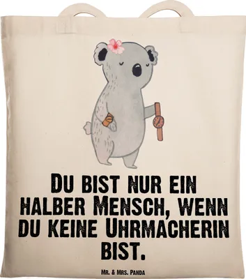 Produktbild von Mr. & Mrs. Panda Jutebeutel Uhrmacherin Herz - Transparent - Geschenk, Tasche, Einkaufstasche, Laptoptasche, Tote Bag, Schultasche