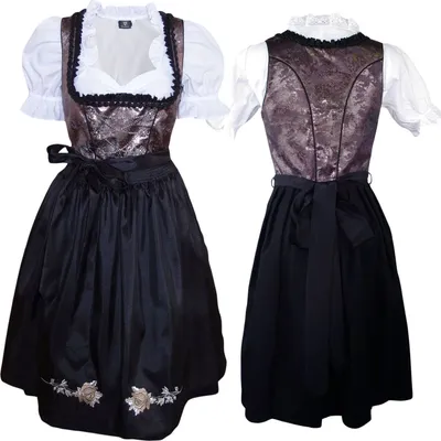 Produktbild von 1-teiliges Midi-Dirndl Landhaus Kleid Dirndel ohne Bluse Schwarz/Braun, Größe:48