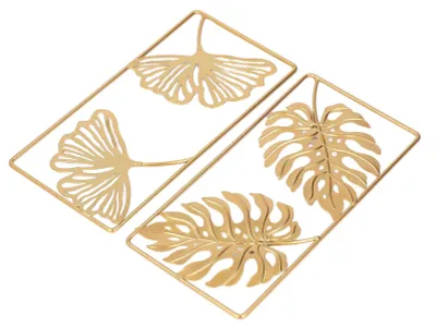 2er-Set Ginkgo Blatt Wanddeko aus Metall, gold, 12x23,8 cm