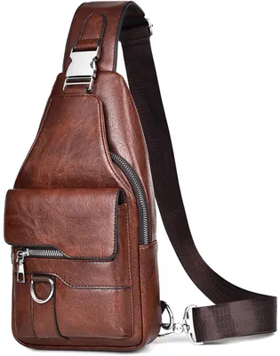 Produktbild von Sling Tasche für Herren,Leder Brusttasche,Wasserdichte Schultertaschen,Lässige leichte Tasche,Handy,Crossbody für Wandern,Radfahren,Camping