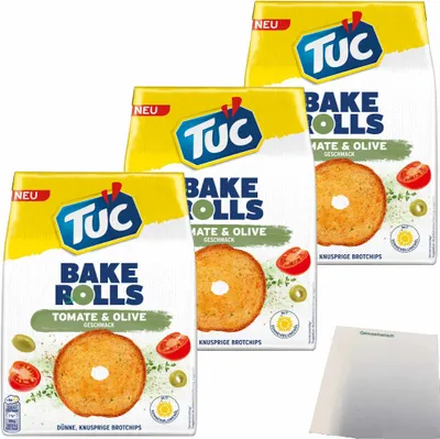 Produktbild von TUC Bake Rolls Brotchips Tomate Olive 3er Pack (3x150g Packung) + usy Block