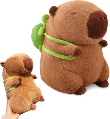 Produktbild von Plüsch Capybara Kuscheltier, 30 cm, mit Schildkröten-Rucksack, weiches Stofftier für Kinder