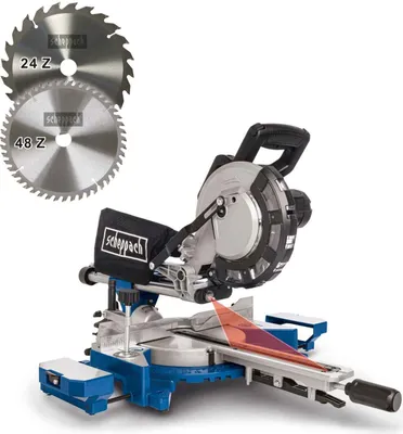 Produktbild von Scheppach Kapp- und Gehrungssäge HM216 inkl. 2.Sägeblatt | Ø216mm | Schnitthöhe 65mm / 340mm Schnittlänge | 2000W | Laser & LED | Drehtisch | Kappsäge