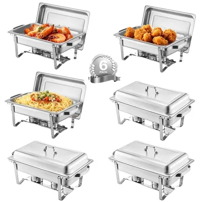 Immagine prodotto di VEVOR Buffet Hot Pot in acciaio inox, riscaldatore rettangolare per catering con coperchio e supporto per pentola d'acqua e portacombustibile, per feste, argento