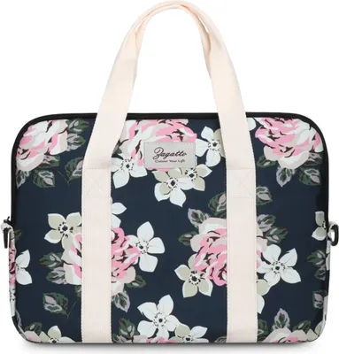 Produktbild von Zagatto ZG678 Berlin Kollektion Qualität Damen Laptop-Tasche Dunkelblau mit Blumen Motiv 15,6 Zoll Notebooktasche Aktentasche Arbeitstaschen Sleeve  Schutzhülle Handtasche laptoptasche mit Blumenmuster Handtasche