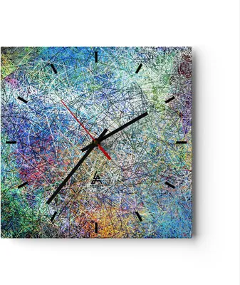 Produktbild von Wanduhr - Quadrat - Glasuhr - Abstraktion modern - 30x30cm - Schleichendes Uhrwerk - Lautlos - zum Aufhängen bereit - Dekoration Modern - Wanddekoration aus Glas - C3AC30x30-3668