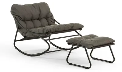Image de Fauteuil à bascule avec repose-pieds en acier et coussins rembourrés amovibles pour salon, terrasse, véranda : confort, détente, design moderne – Adélaïde - Vert