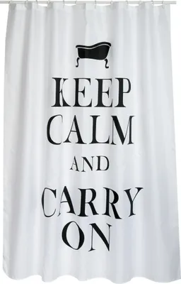 Immagine prodotto di Cotexsa by MSV Tenda da doccia in tessuto premium antimuffa - Antibatterica, lavabile, 100% impermeabile, con 12 anelli per tenda da doccia - Poliestere, "Keep Calm and Carry on" bianco 180x200cm -  Spain