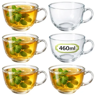 Zdjęcie produktu dla com-four® 6 szklanek do herbaty, pojemność 460 ml – duże szklanki do kawy ze szkła, z uchwytem