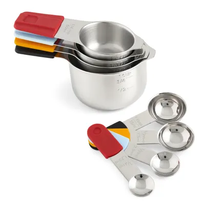 Produktbild von Deiss LUX Edelstahl Messbecher- & Messlöffel-Set – 8-teilig, 4 Messbecher & 4 Löffel, Magnetisch, Farbcodiert, Spülmaschinenfest