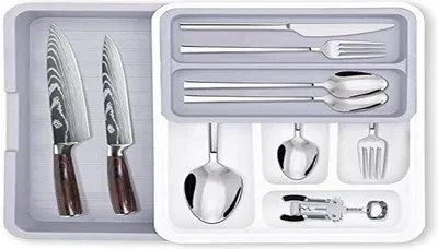 Immagine prodotto di Organizer regolabile per cassetti, bianco e grigio, a 8 scomparti