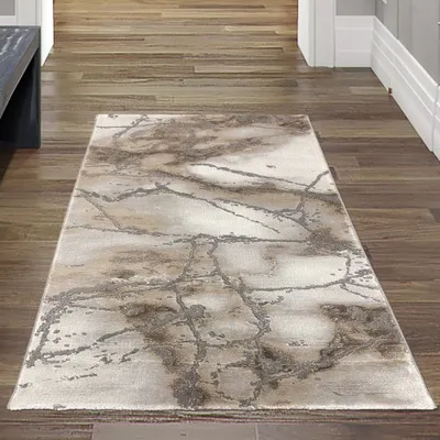 Zdjęcie produktu dla Marmurowy dywan z błyszczącymi włóknami w kolorze beżowym Rozmiar - 80 x 150 cm
