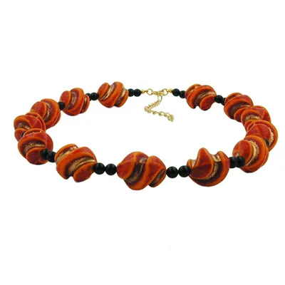 Produktbild von Kette Kunststoffperlen Schraubenperlen rot-orange schwarz 50cm rot 50 cm