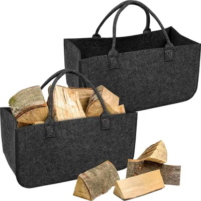 Produktbild von Filztaschen für Brennholz Set von 2 - Tragbare Holzkorb mit großer Kapazität, Faltbare Aufbewahrungstasche für Spielzeug und mehr - Nachhaltig und platzsparend