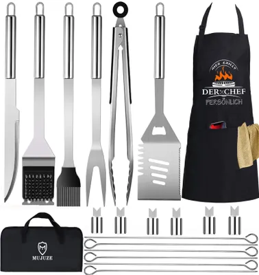 Produktbild von MUJUZE 20 Stücke Grillbesteck Set,Grillzubehör Männer Geschenk