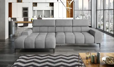 Produktbild von Polsterecke gepolstertes Ecksofa L-förmig Links Ecksofa mit Schlaffunktion Sofa mit Schlaffunktion Kleiner 3-Sitzer Verstellbare Kopfstützen und Sitz Stoff: SALVADOR | 177x270x99 cm | Grau
