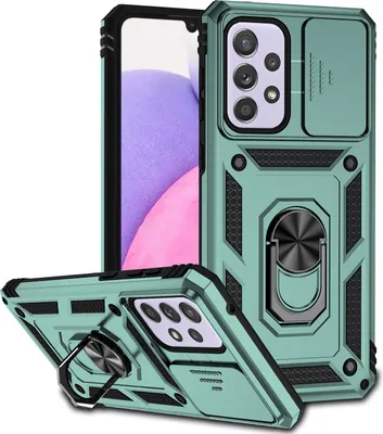 Image de Étui pour Samsung Galaxy A33 5G étui double couche avec couvercle coulissant pour appareil photo et anneau de support vert