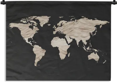 Produktbild von MuchoWow® Wandteppich Wandbehang Weltkarte - Beige - Schwarz 150x112 cm Tapisserie Dekoration Wandtuch - Wanddecke - Wandteppiche