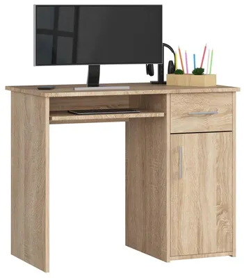 Image de Bureau d'angle DÄB SONOMA avec rangement et plateau en laminé 90 cm