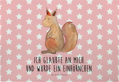 Produktbild von Mr. & Mrs. Panda Schneidebrett Einhorn Glauben - Rot Pastell - Geschenk, Unicorn, Brotzeitplatte, Einhörner, vesperbrett, Eichhörnchen, Einhörnchen, Eichhorn, Glas