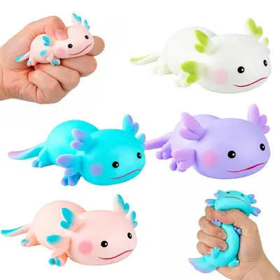 Produktbild von 4er Set Stressball Axolotl, Fidget Toy zum Kneten & Drücken, Anti-Stress Spielzeug für Erwachsene & Kinder, weich, dehnbar, zur Beruhigung