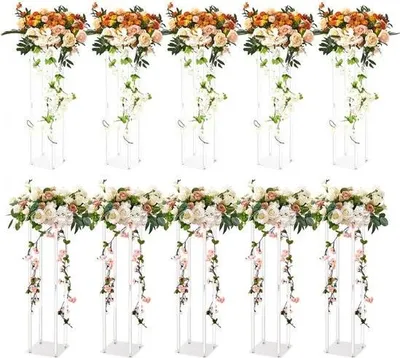 Immagine prodotto di set di 10 sgabelli quadrati 20x20x60cm portafiori tavolino in acrilico colonna fiori moderna laminato acrilico sgabello pianta portafiori in metallo per bar hotel caffè decorazione
