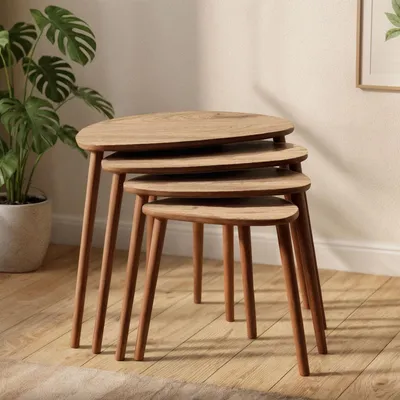 Obrázok produktu pre Skye Decor, kvalitný stôl s vkladacími stolíkmi (4 diely), dub, 68 x 55 x 45 cm | 100 % MDF, hrúbka 18 mm, s drevenými nohami | Ideálny do moderného interiéru, škandinávsky dizajn.