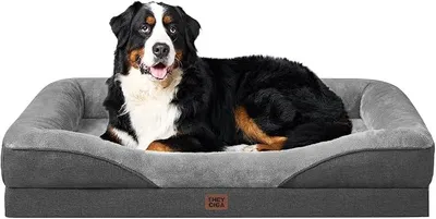 Produktbild von Orthopädisches Hundebett Grosse Hunde, 132x104x20cm, Memory Foam Waschbar und Wasserdicht Hundekorb mit 4 Rändern, Hundesofa Hundecouch rutschfest, Grau