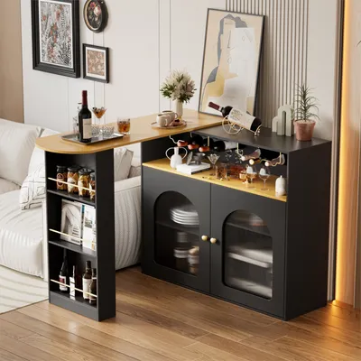 Produktbild von TWSOUL Stehtisch Stehtisch mit Regalen, Weinregalen und Weinglashaltern 136-201 x 39 x 105 cm