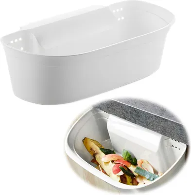 Produktbild von LS-LebenStil Auffangschale zum Einhängen Weiß 30cm Ablagekorb Küchenabfälle Abfalleimer Behälter Küche Organizer Abfallbehälter kleiner Mülleimer