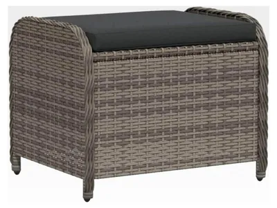 Produktbild von Gartenhocker mit Kissen, Fußhocker aus Stahlrahmen, Gartenmöbel für den Außenbereich, Grau 58x46x46cm Poly Rattan