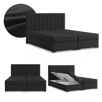 Produktbild von Boxspringbett 140x200 mit 2 Bettkästen Kontinentales Bett mit Bonell Matratze Polsterbett Doppelbett Kopfteil Geflecht Schwarz AGEN 140 x 200