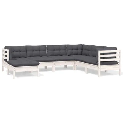 Produktbild von 7-tlg. Garten-Lounge-Set mit Kissen Weiß Kiefer Massivholz