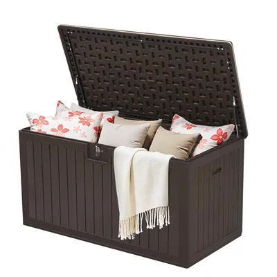 Produktbild von YITHAOME Auflagenbox 568 L, Gartenbox mit Abschließbarem Deckel, Garten Kissenbox für Balkon & Terrasse Aufbewahrungsbox, Braun