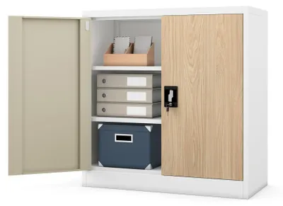 Image de Armoire à dossiers Armoire de bureau en acier blanc-bois 900x90x40