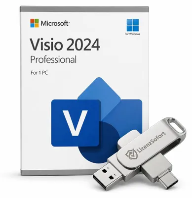 Produktbild von Microsoft Visio Professional 2024 – Dauerlizenz 1 PC, Box mit Lizenz, Diagramm-Software für Windows + 2in1-USB-Stick (Zugabe)