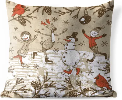 Produktbild von MuchoWow® Outdoor Kissen - Illustration - Weihnachten - Schneemann - 60x60 cm - Wetterfest - Lounge Kissen - Dekoration - Schlaf Kissen