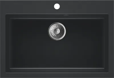 Produktbild von Granitspüle - Spülbecken - Küchenspüle - 73 x 50 cm - Schwarz mit Sprenkeln - Einbauspüle - Halbmatt, Kratzfest, Platzsparend, mit Siphon, Alex 60