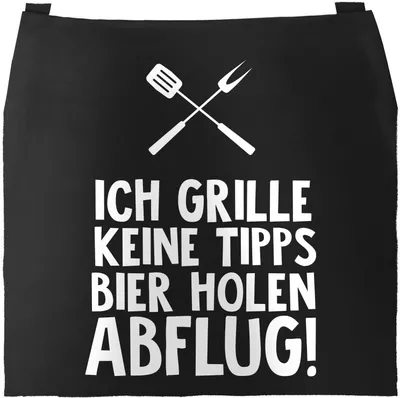 Produktbild von Grill-Schürze für Männer mit Spruch Ich grille keine Tipps - Bier bringen- Abflug! Baumwoll-Schürze Küchenschürze Moonworks® schwarz unisize