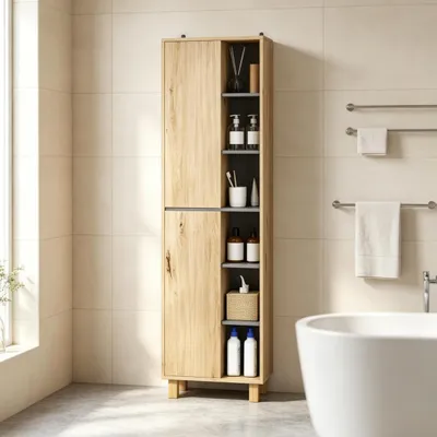 Produktbild von Badezimmer Hochschrank, 6 offene Fächer, 2 Schranktüren