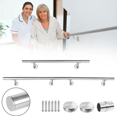 Produktbild von XINZI Einzelner Edelstahl-Handlauf 60cm - Gebürsteter Stahl, mit Wandhalterung/Endkappen, stabil & leicht zu installieren, für Treppen in Innen/Garage